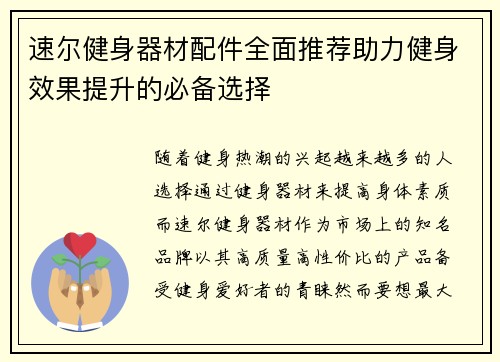 速尔健身器材配件全面推荐助力健身效果提升的必备选择