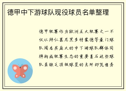德甲中下游球队现役球员名单整理